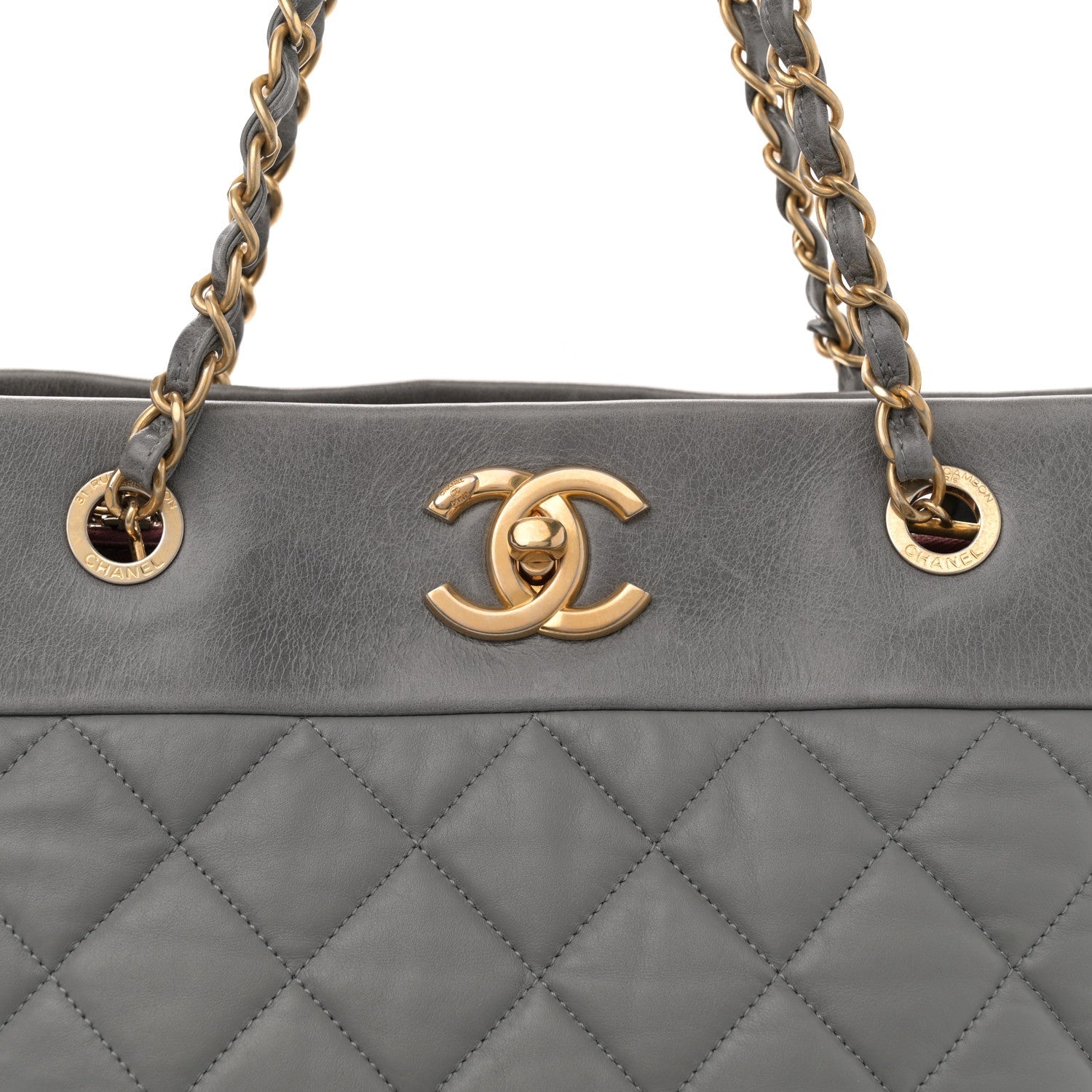 Calfskin Quilted Large Soft Elegance Tote Grey