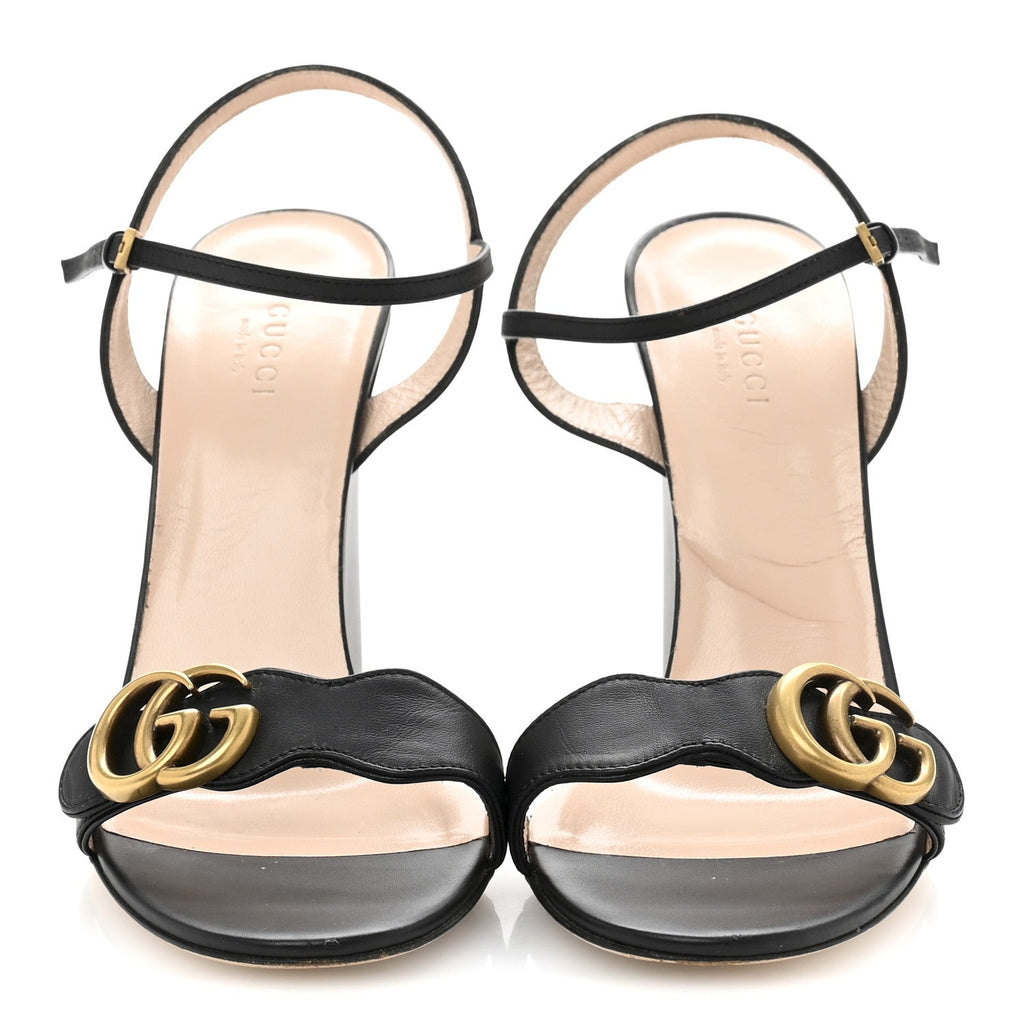 Lifford Calfskin GG Marmont Ankle Wrap 105mm Sandals 38.5 Black