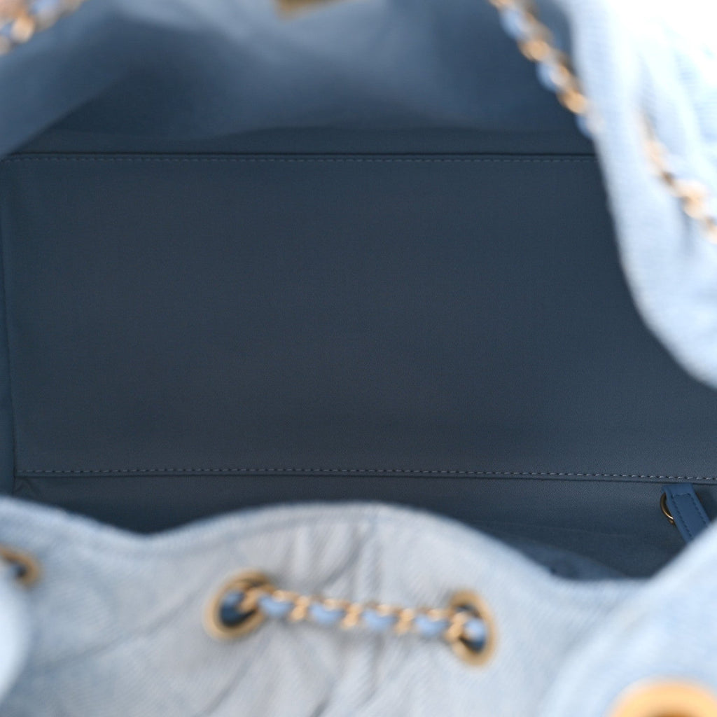 Washed Denim Quilted Medium Chanel 25 Handbag Blue