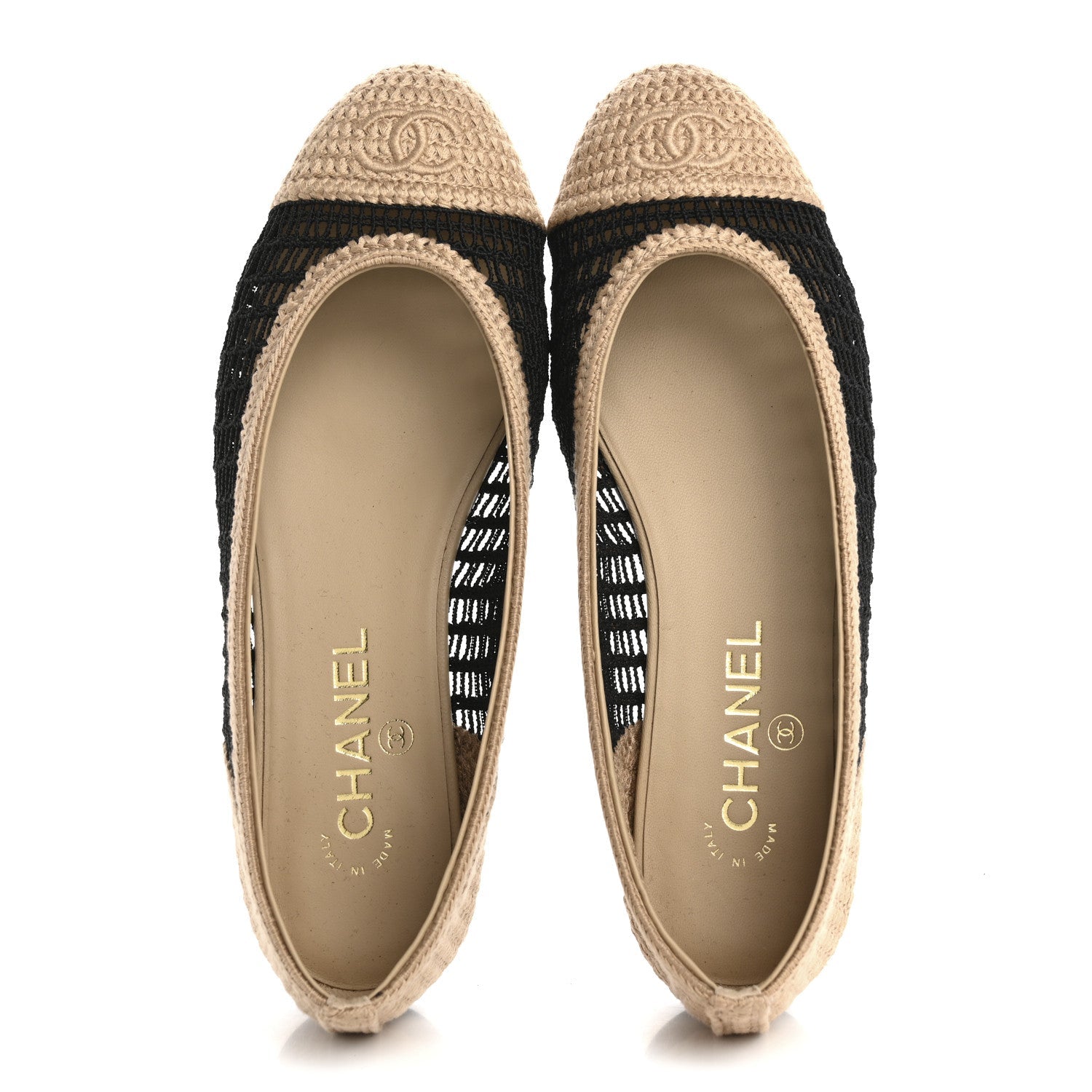 Raffia Cap Toe Ballerina Flats 38.5 Black Beige