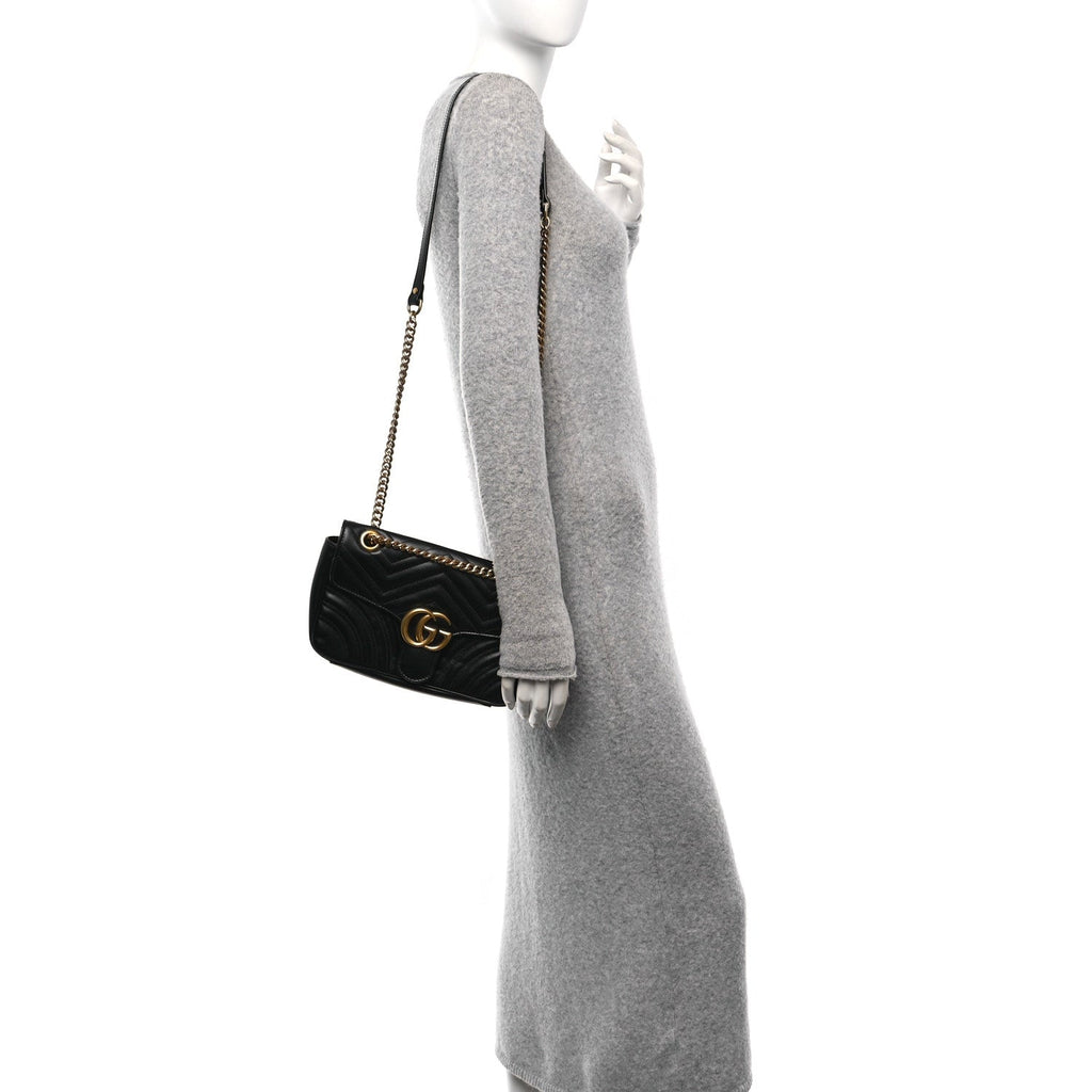 Calfskin Matelasse Small GG Marmont Shoulder Bag Black