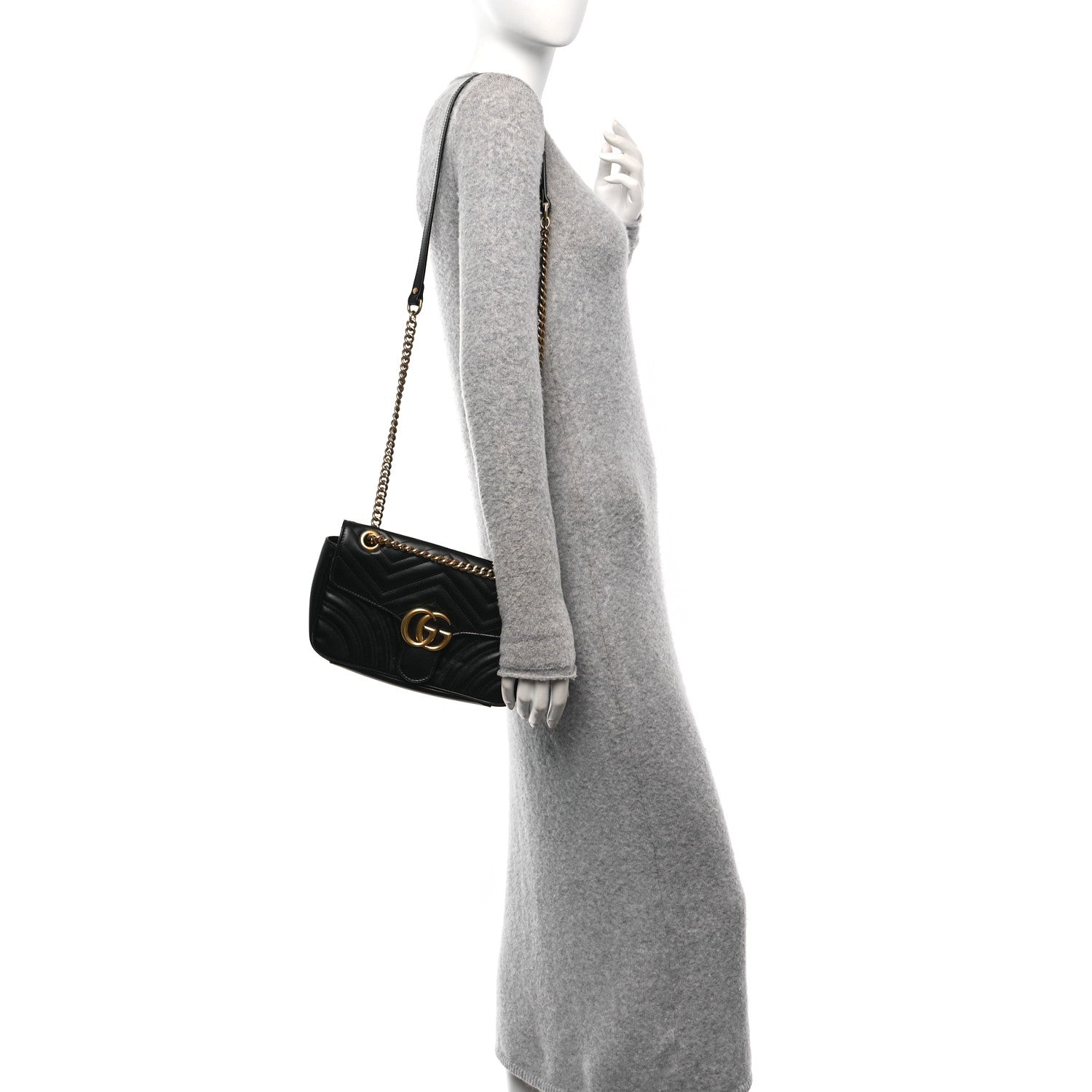 Calfskin Matelasse Small GG Marmont Shoulder Bag Black