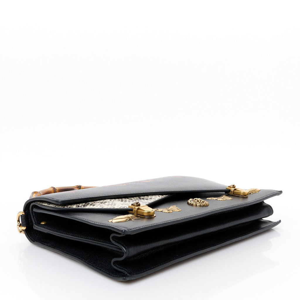 Calfskin Snakeskin Studded Medium Ottilia Top Handle Bag Black