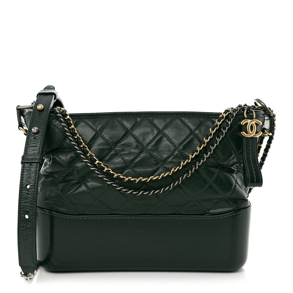 Aged Calfskin Quilted Medium Gabrielle Hobo Green