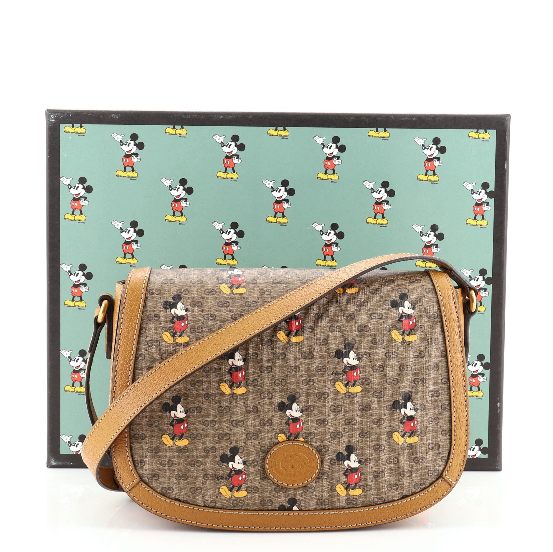 Disney Mickey Mouse Flap Shoulder Bag Printed Mini GG Coated Canvas Small