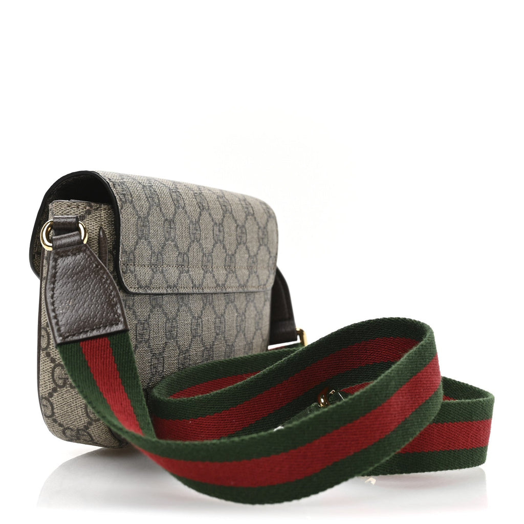 GG Supreme Monogram Textured Dollar Calfskin Web Mini Ophidia Envelope Shoulder Bag Beige Ebony New Acero