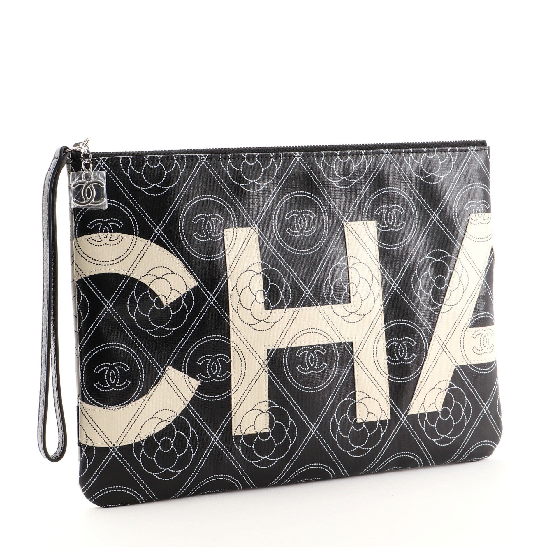 Camellia Logo Wristlet Clutch Printed Coated Canvas Medium