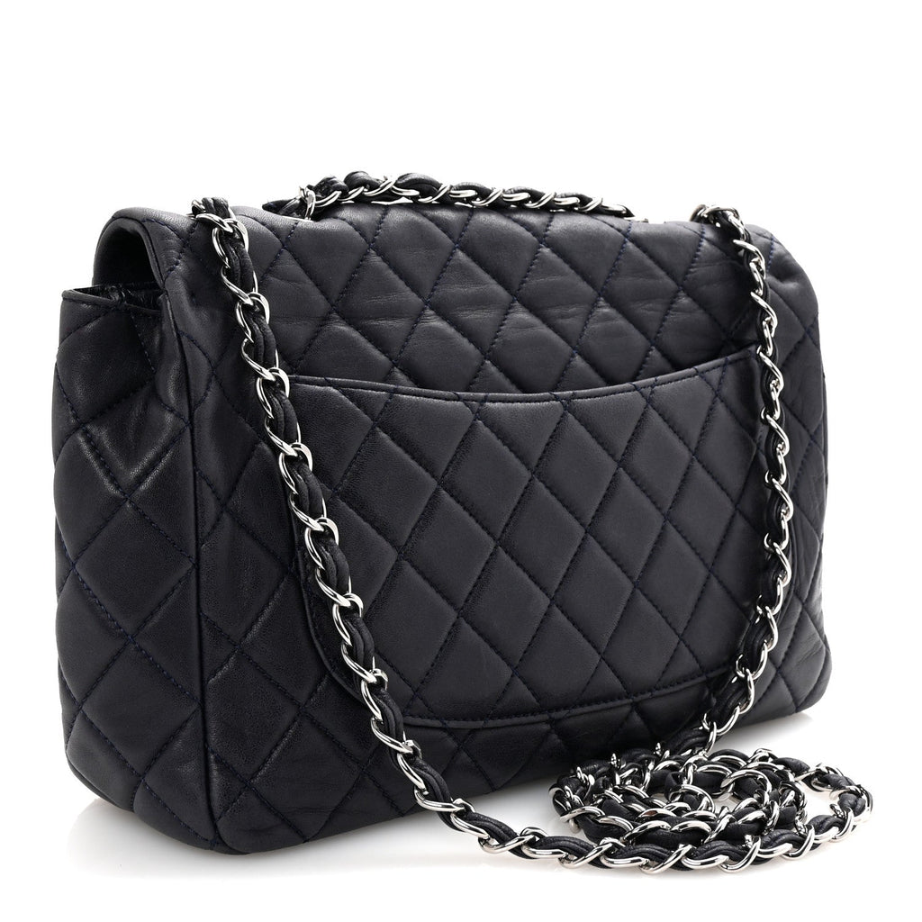 Lambskin Quilted Jumbo Single Flap Navy