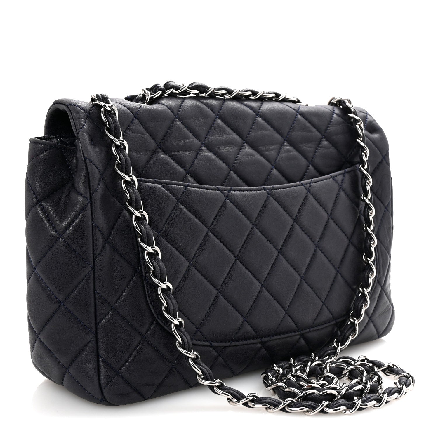 Lambskin Quilted Jumbo Single Flap Navy