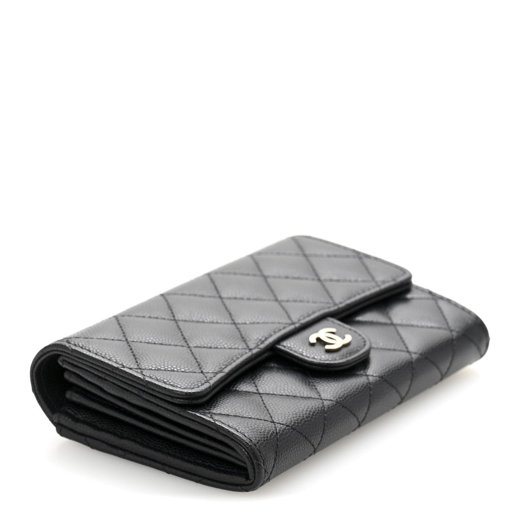 Caviar Quilted Medium Flap Wallet Black