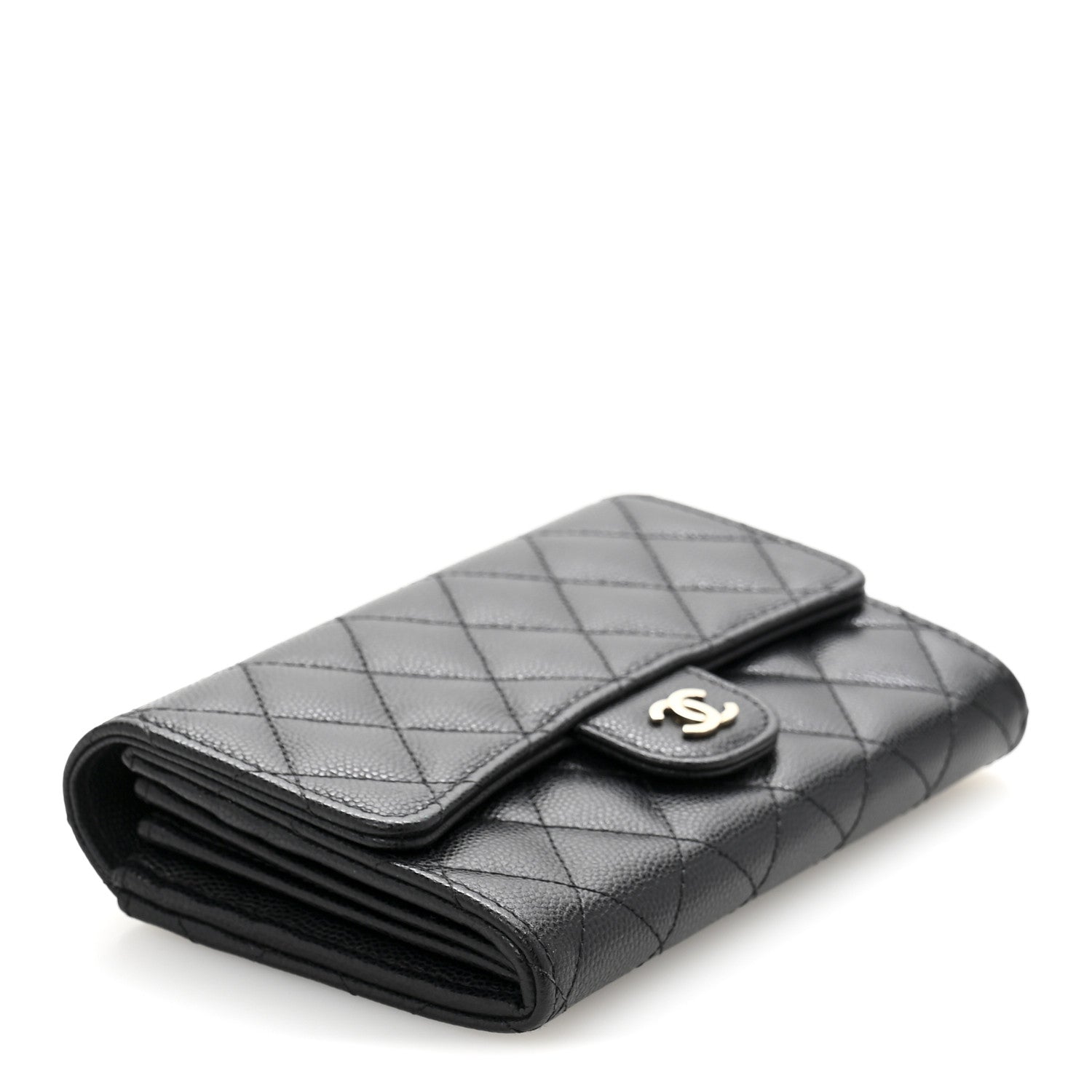 Caviar Quilted Medium Flap Wallet Black