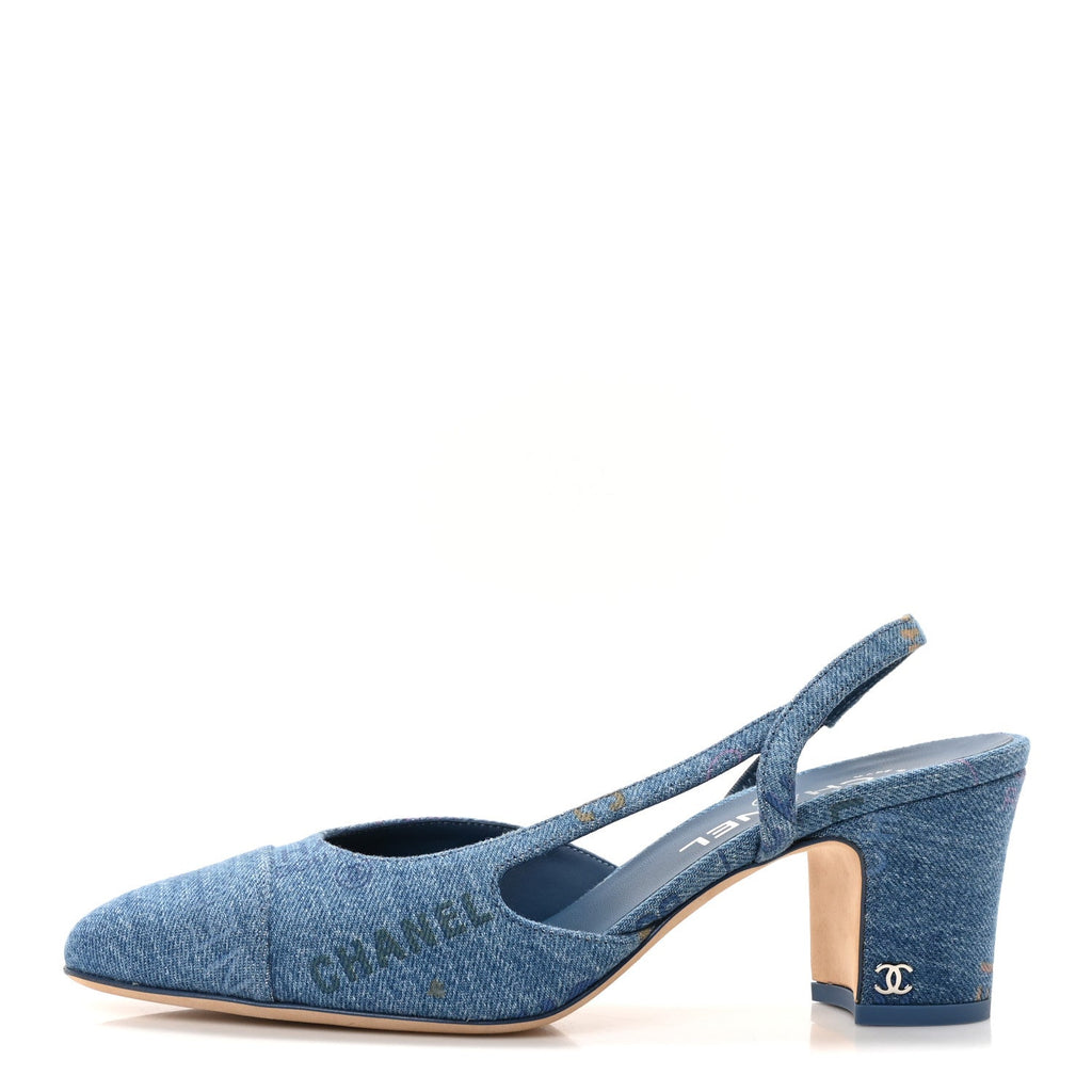 Denim Cap Toe Denim Mood Slingback Pumps 39 Blue Multicolor