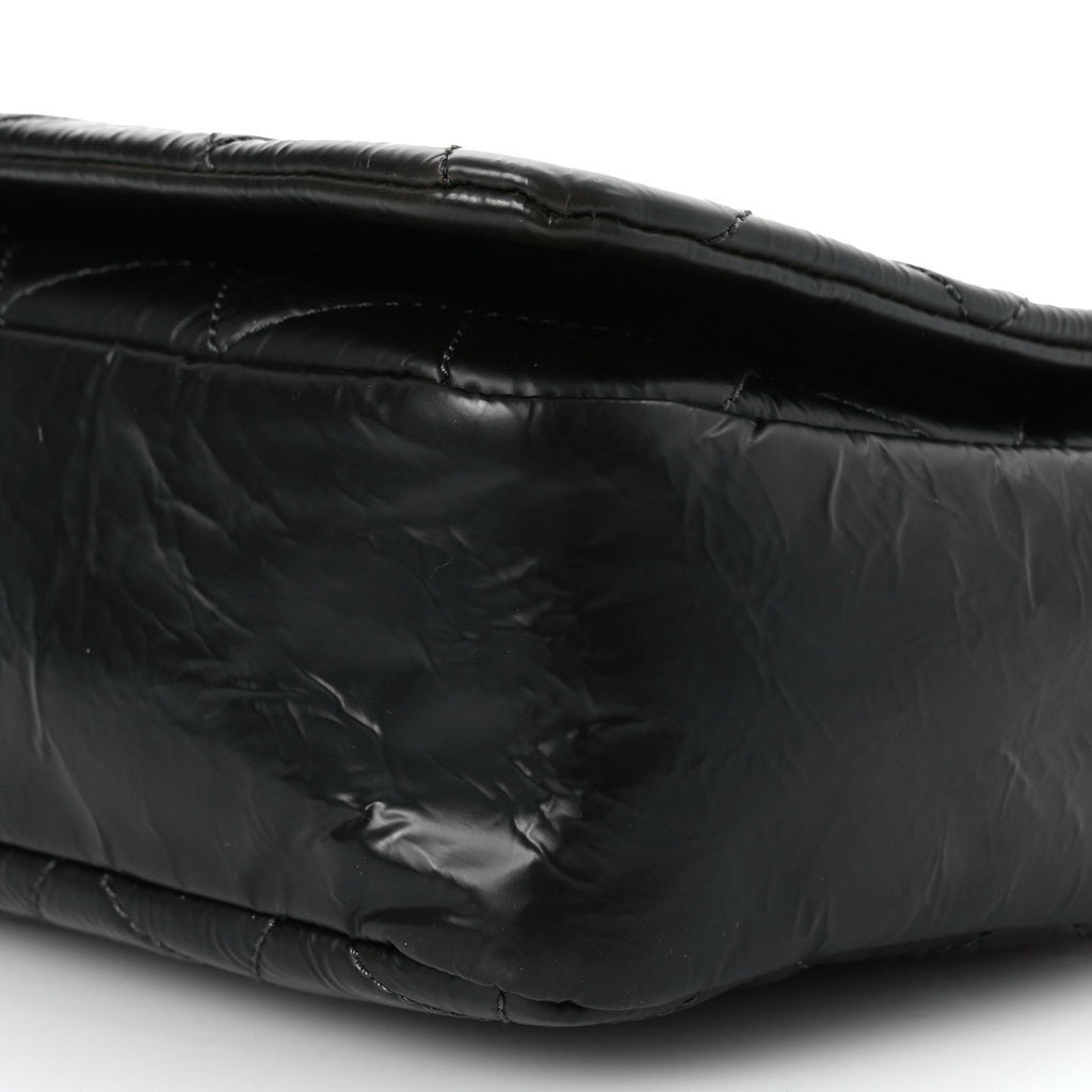 Glazed Calfskin Quilted CC Single Flap Black