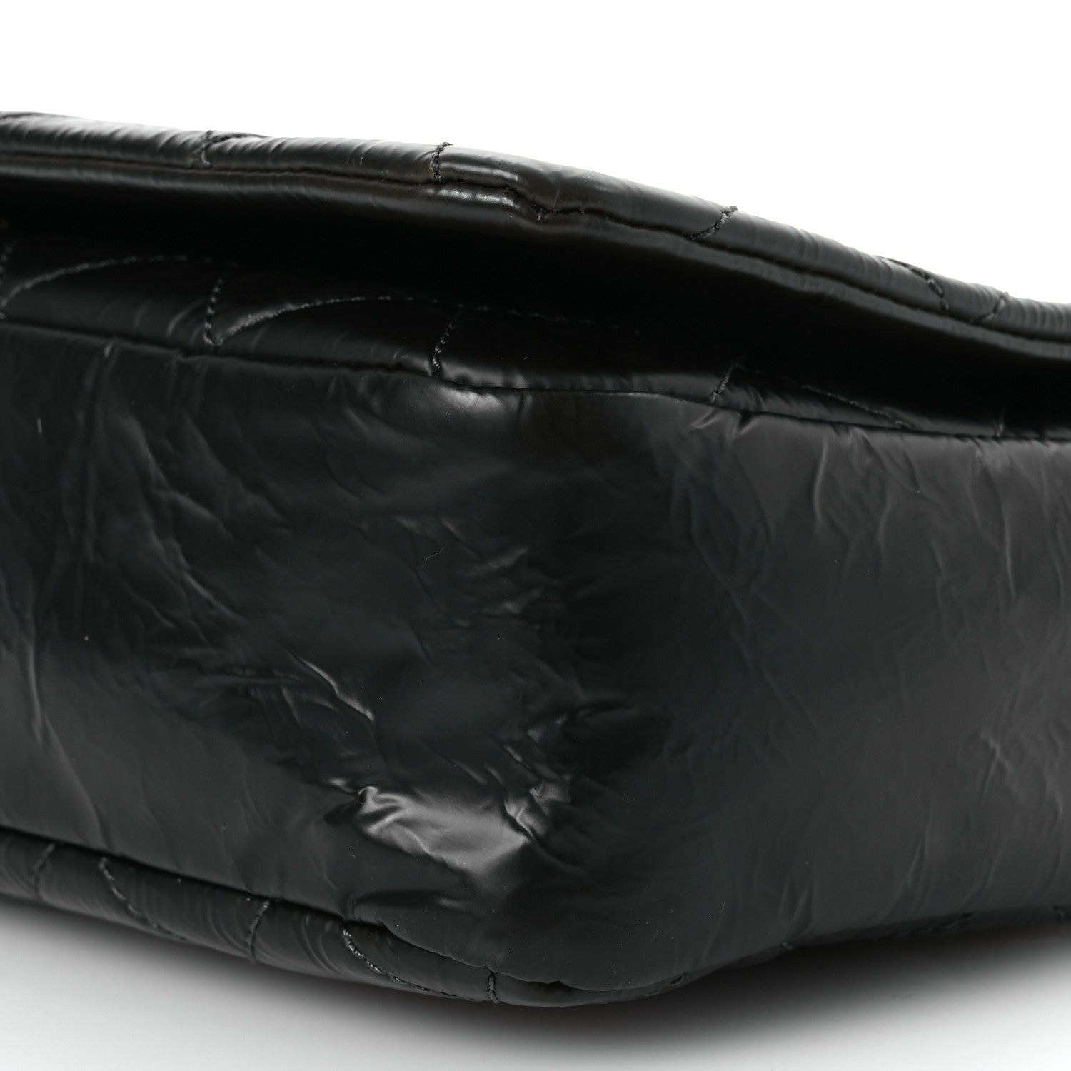 Glazed Calfskin Quilted CC Single Flap Black