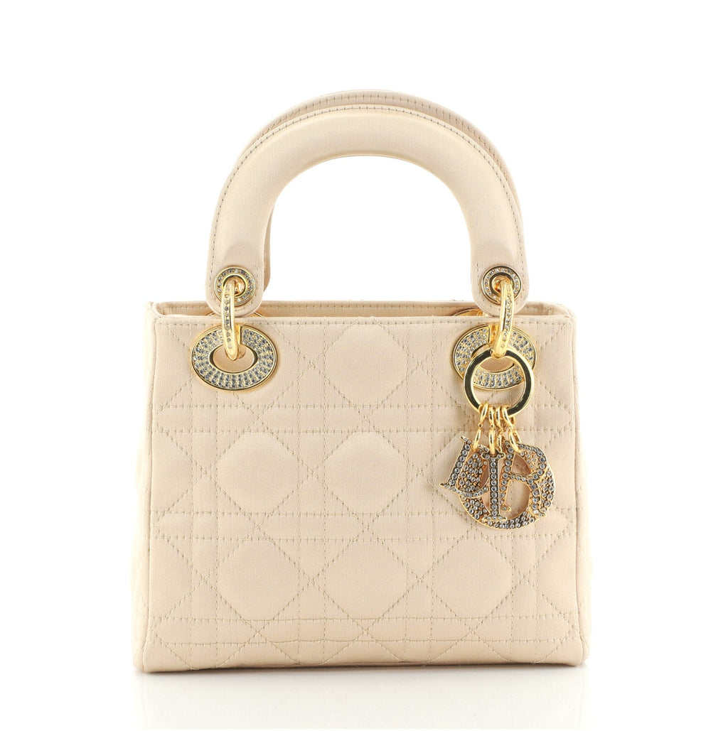 Vintage Lady Dior Bag Cannage Quilt Satin with Crystal Charms Mini