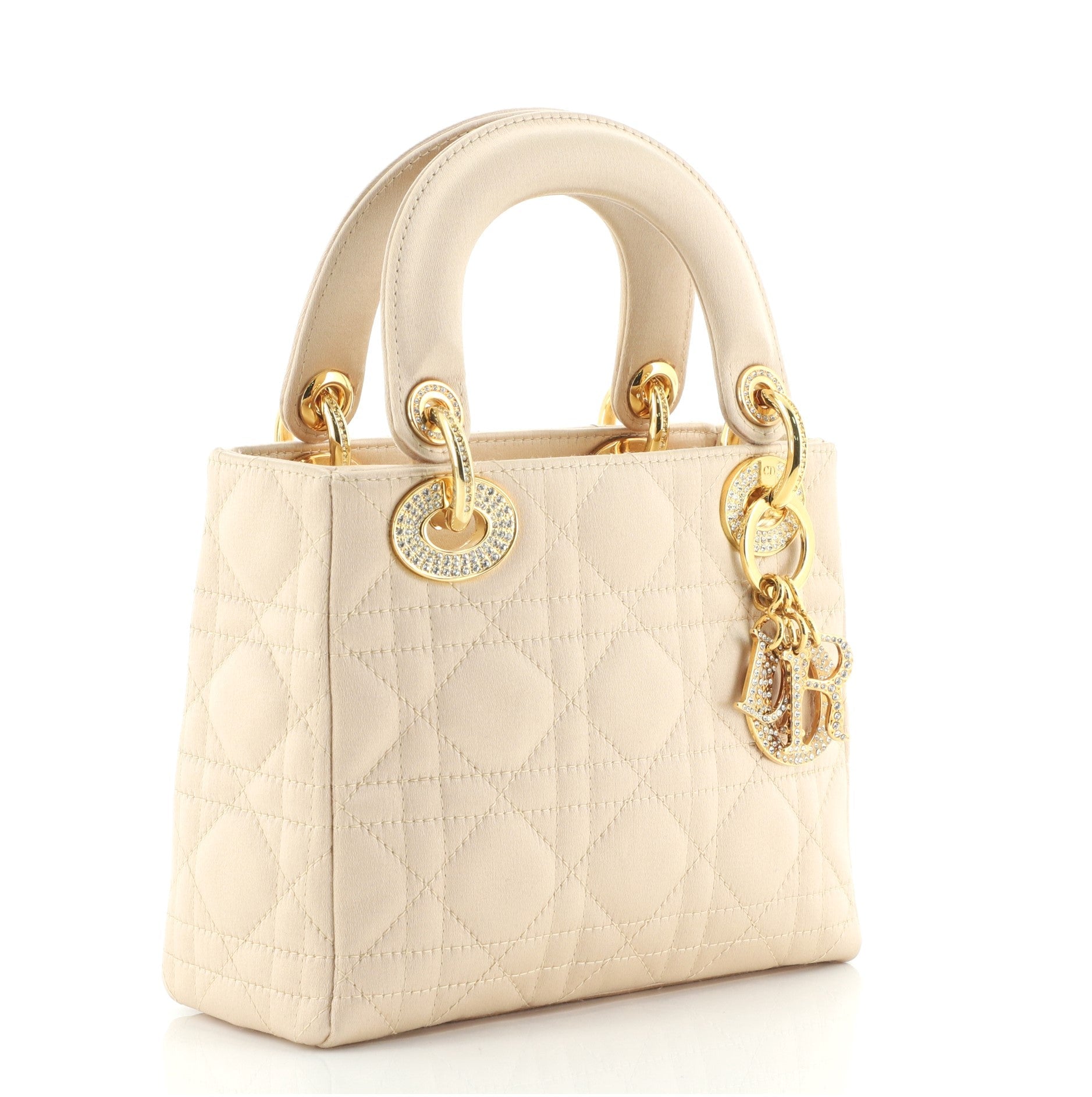 Vintage Lady Dior Bag Cannage Quilt Satin with Crystal Charms Mini