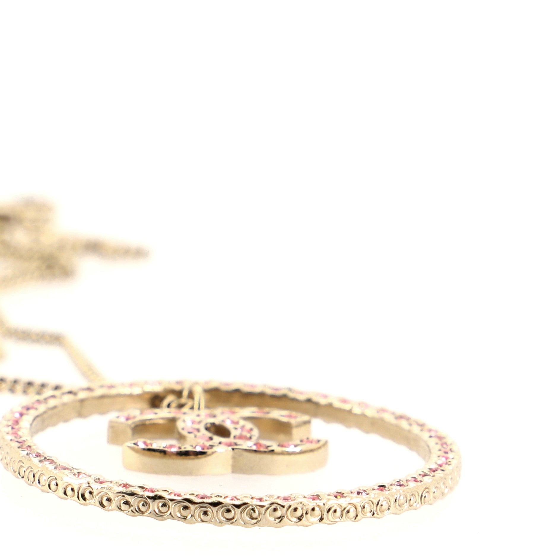 CC Circle Pendant Necklace Metal with Rhinestone