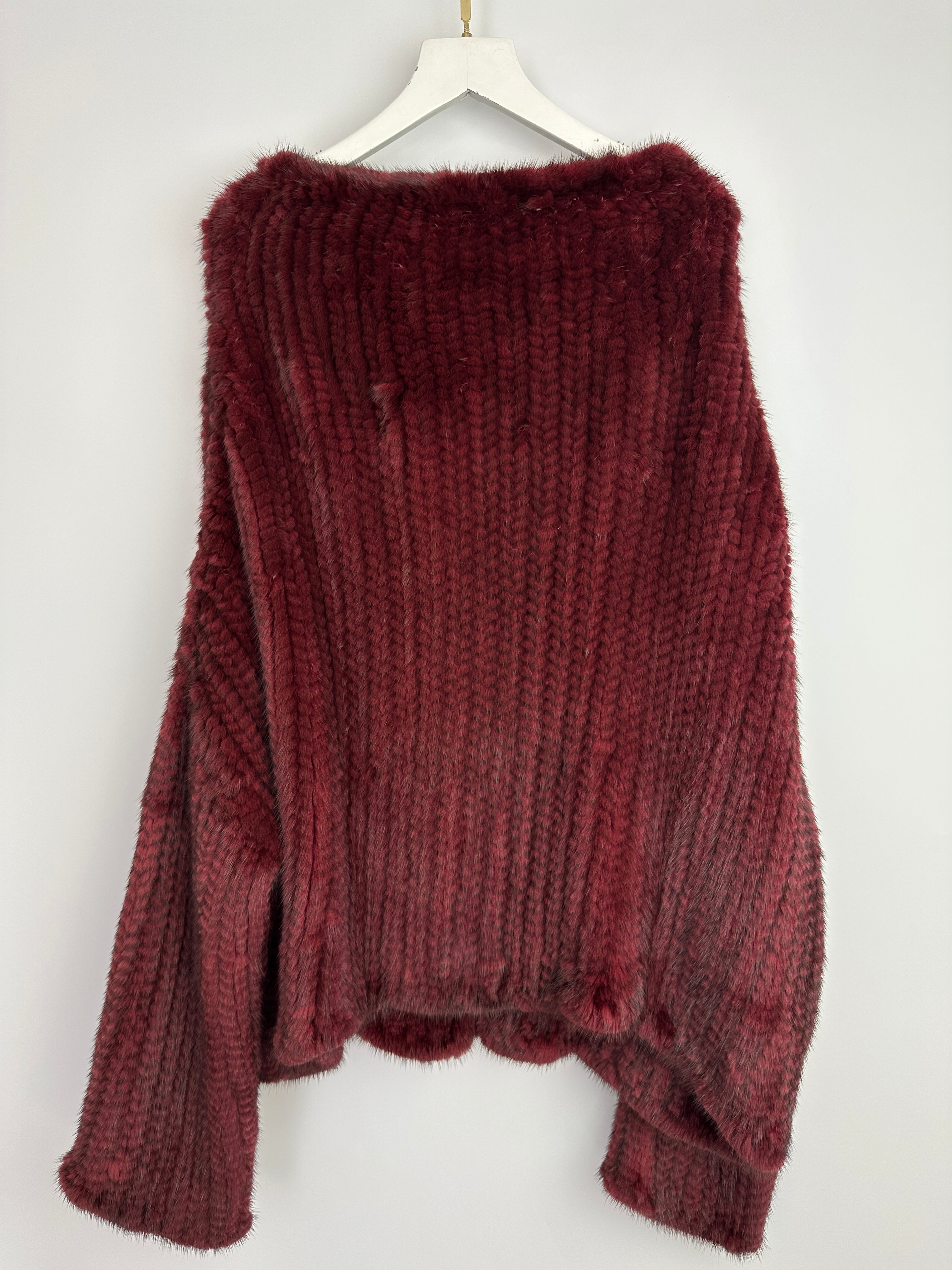 Christian Dior Burgundy Mink Long Sleeve Button Down Jumper with High Neck Size FR 38 (UK 10)