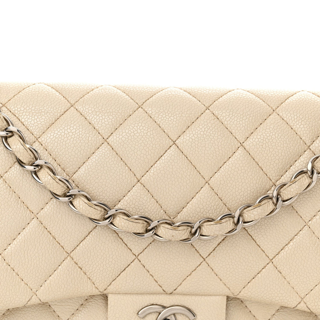 Iridescent Caviar Quilted Jumbo Double Flap Dark White