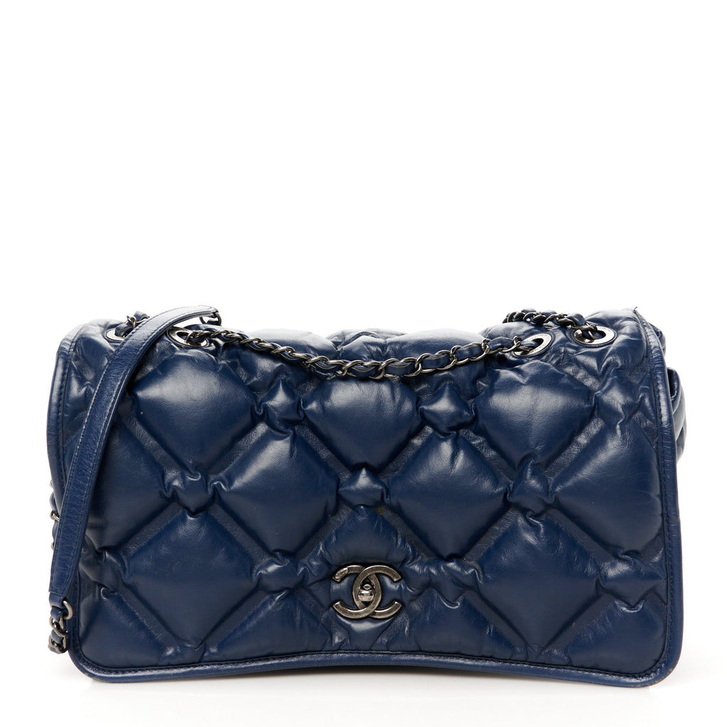 Calfskin Quilted Large Chesterfield Flap Navy