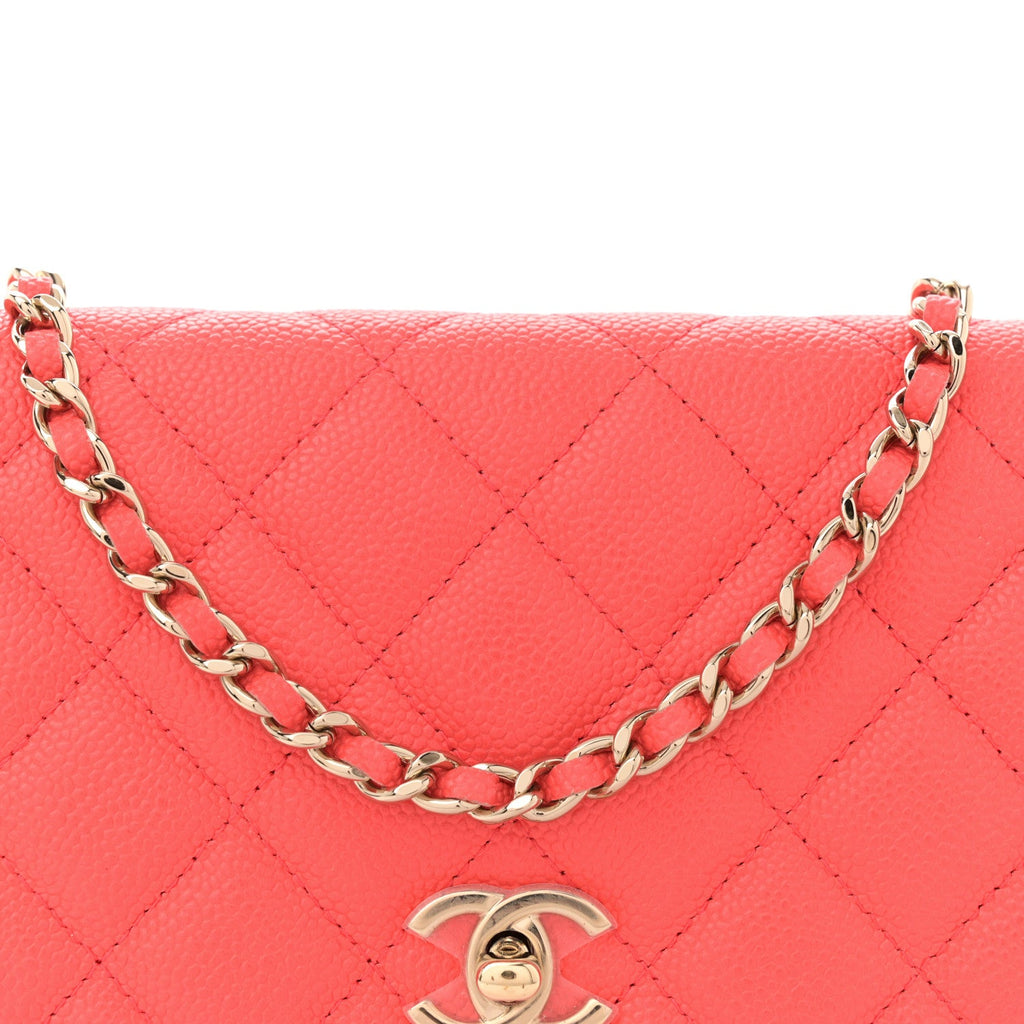 Caviar Quilted Bow Wallet On Chain WOC Orange