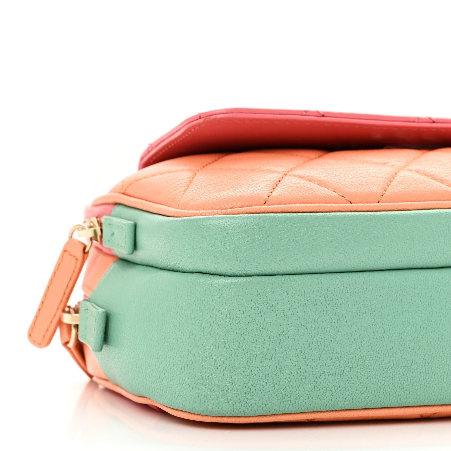 Goatskin Quilted Tri-Color In & Out Waist Bag Orange Green Pink