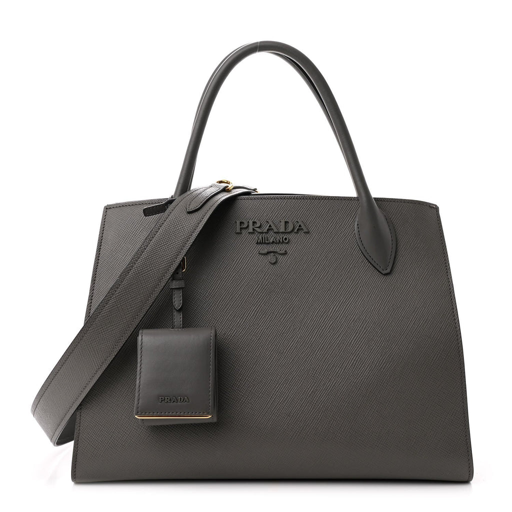 Saffiano Cuir Calfskin Medium Monochrome Top Handle Tote Ardesia