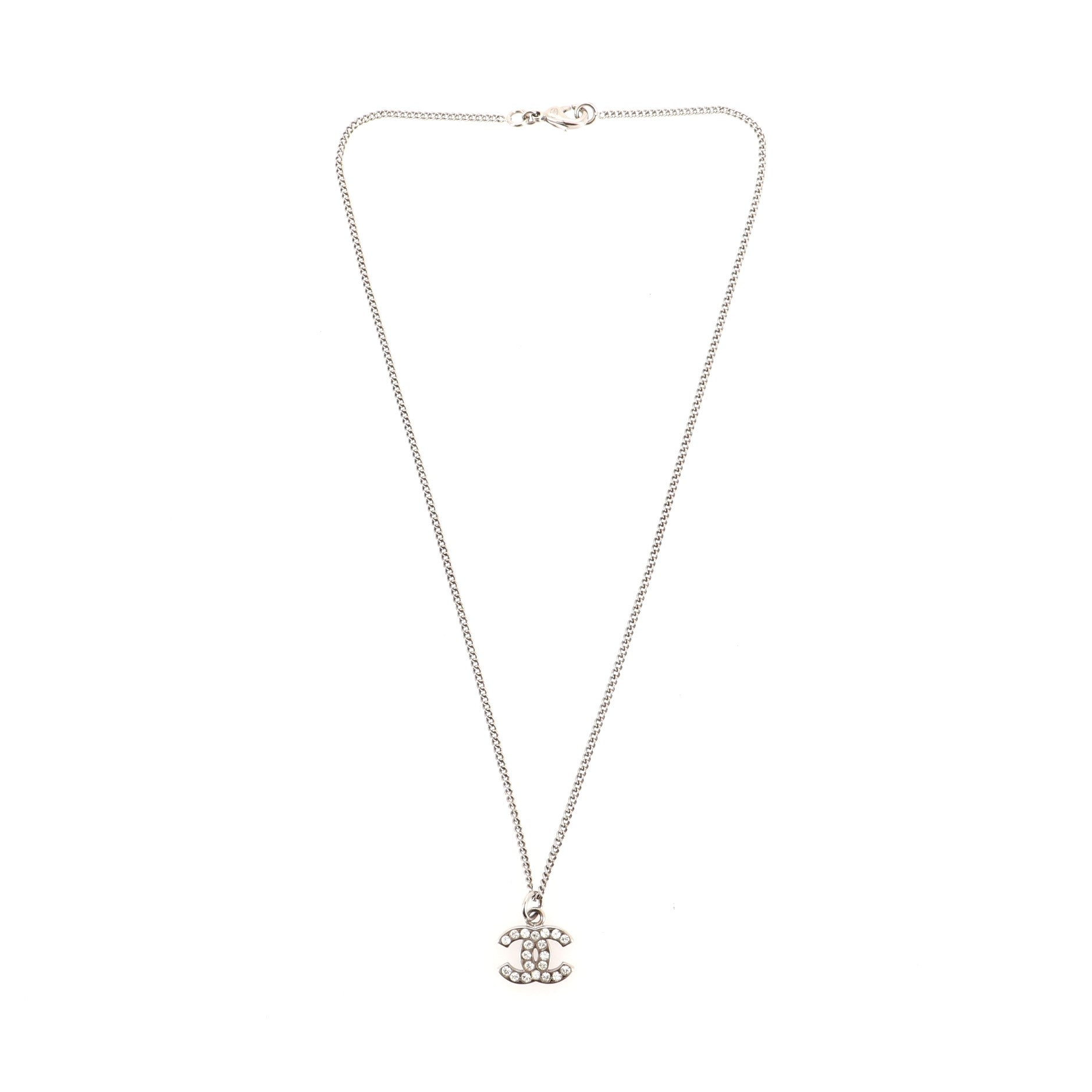 CC Pendant Necklace Crystal Embellished Metal