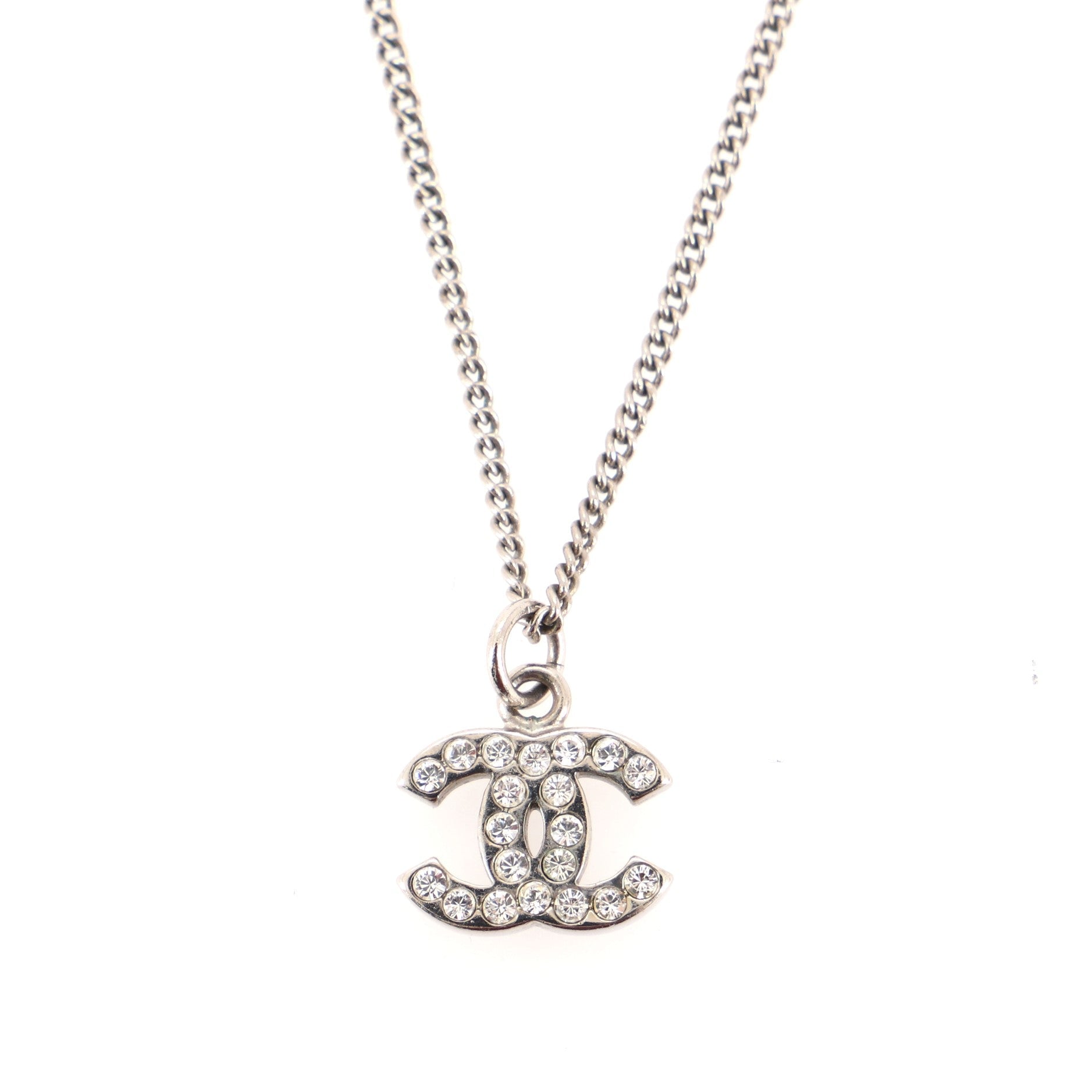 CC Pendant Necklace Crystal Embellished Metal