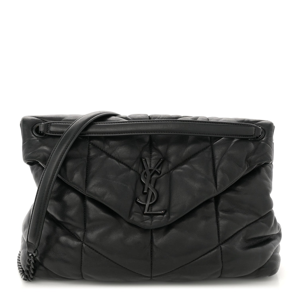 Lambskin Quilted Monogram Monochrome Medium Loulou Puffer Chain Satchel Black