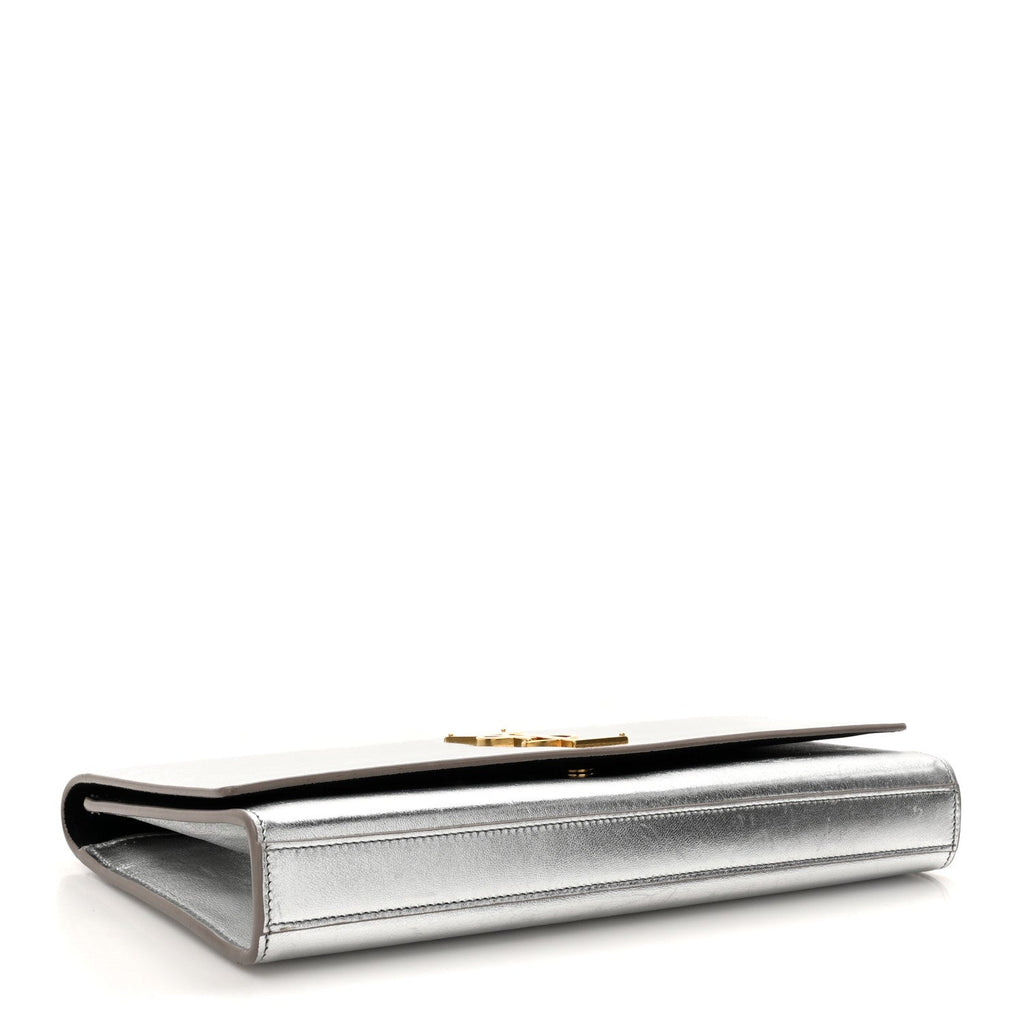 Textured Metallic Calfskin Classic Monogram Cassandre Clutch Silver