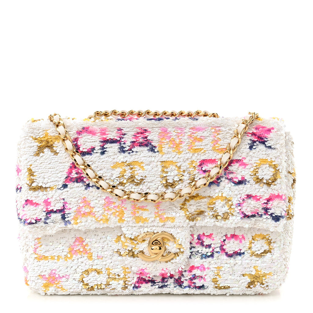 Sequin Logo Mini Rectangular Flap White Multicolor White Multicolor