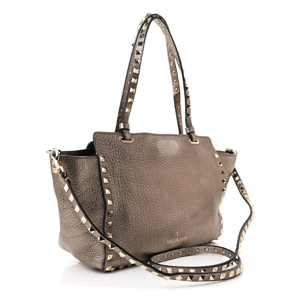 Metallic Alce Printed Calfskin Small Rockstud Tote Sasso
