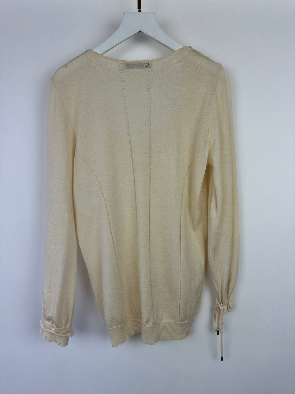 Christian Dior Boutique Fine Knit Long Sleeve V-Neck Top With Lace Up Detail FR 40 (UK 12)