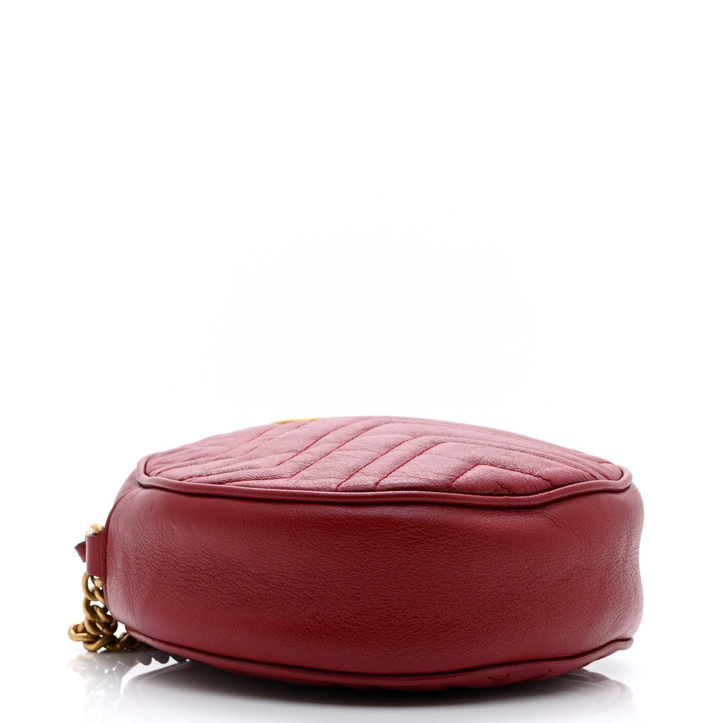 Glazed Calfskin Matelasse Heart Mini GG Marmont Round Shoulder Bag Romantic Cerise
