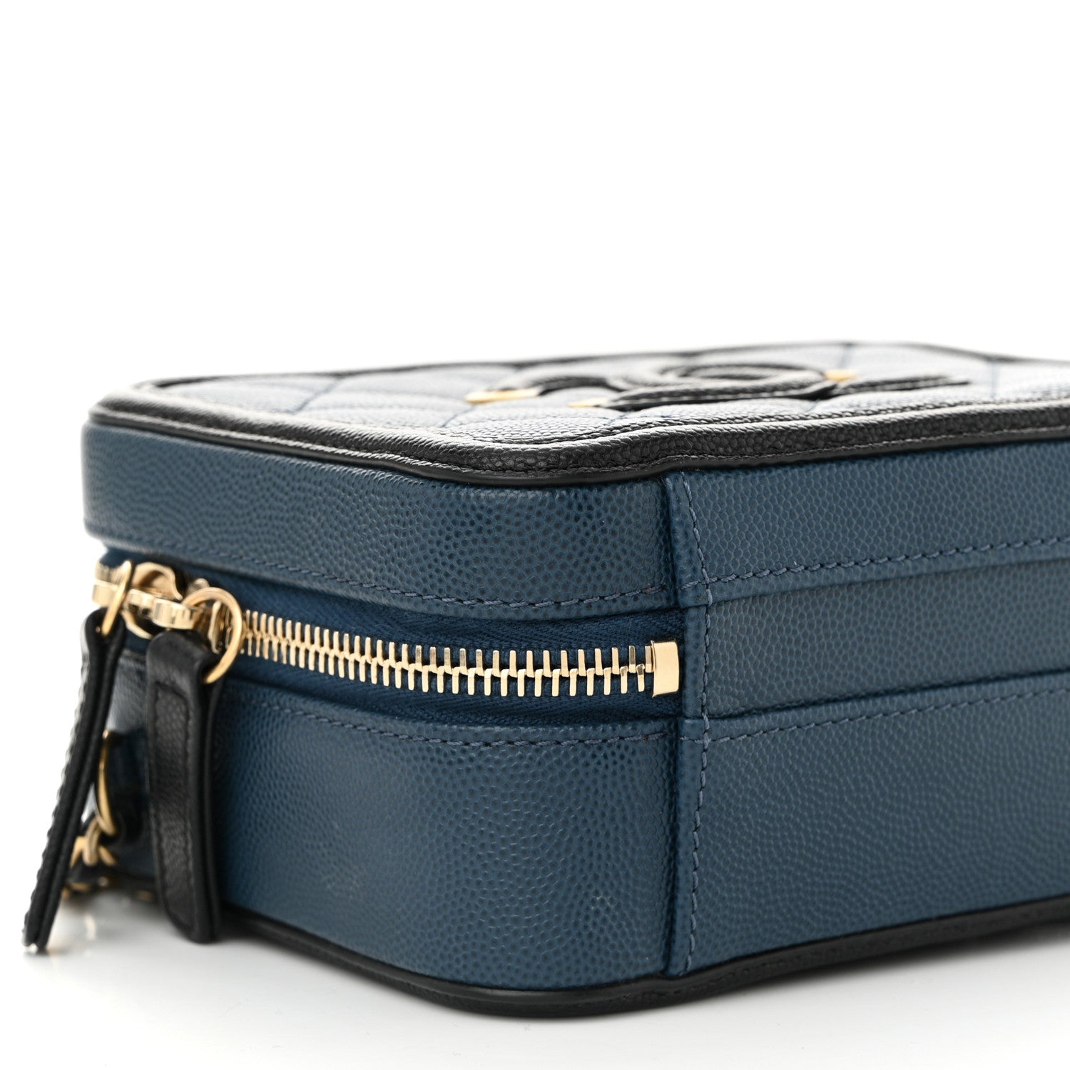 Caviar Quilted Small CC Filigree Vanity Case Navy Black