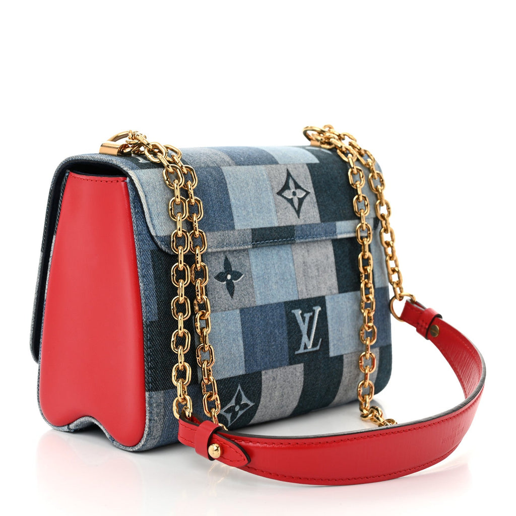 Denim Damier Monogram Twist Shoulder Bag MM Blue Rouge