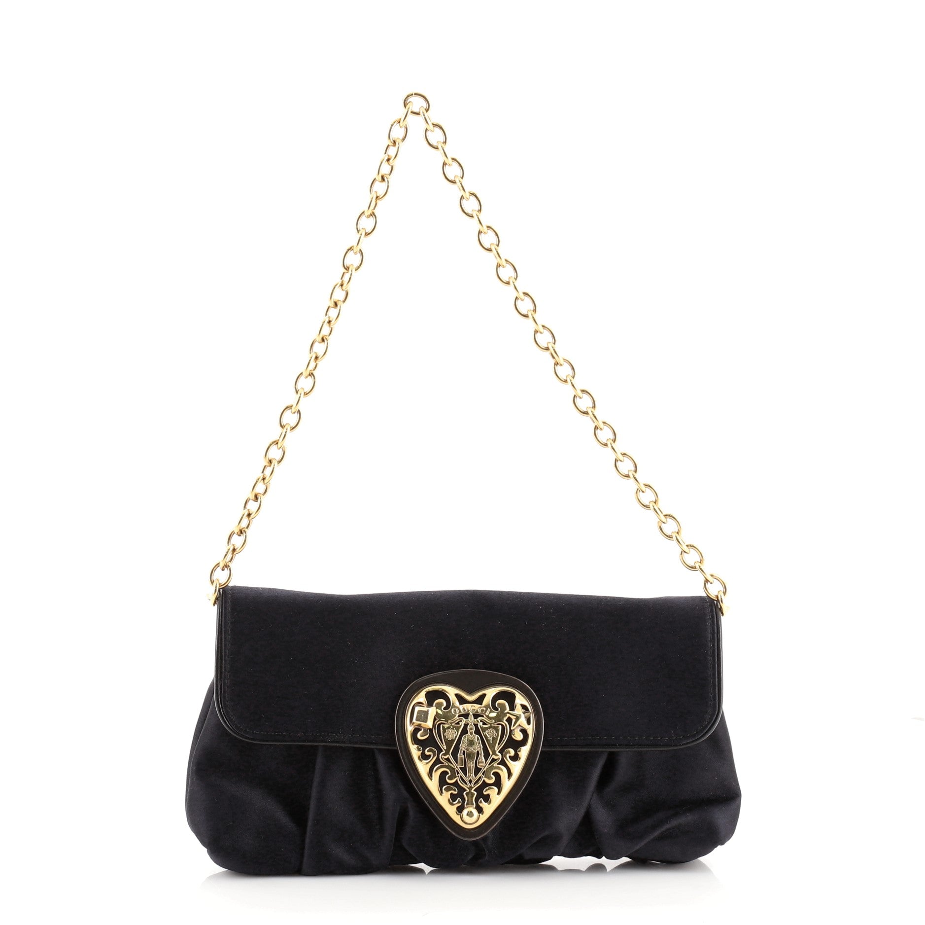 Babouska Heart Chain Clutch Satin