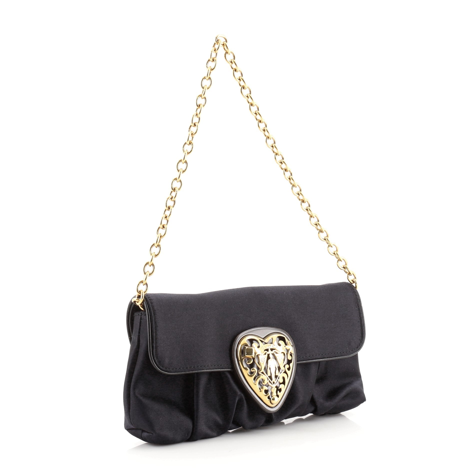 Babouska Heart Chain Clutch Satin