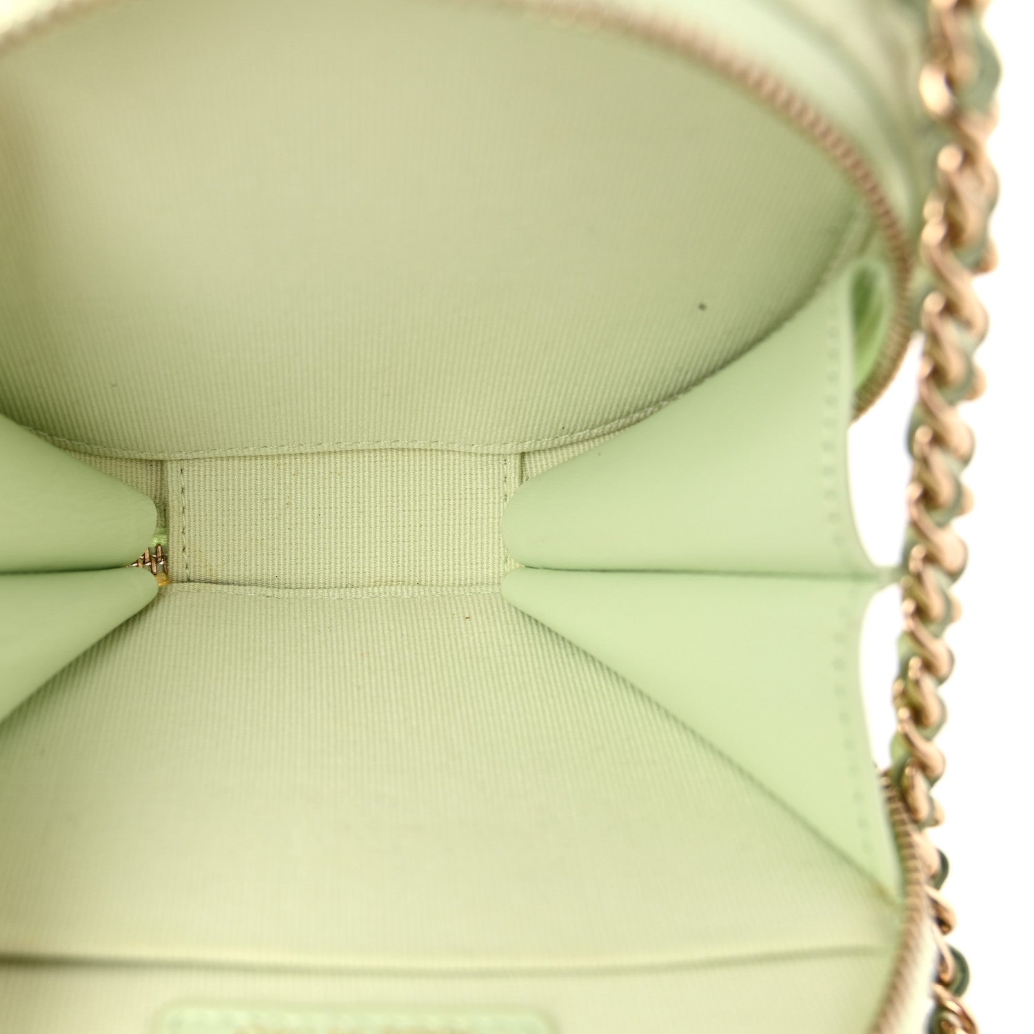 Caviar Quilted Round Handle With Care Vanity With Chain Light Green