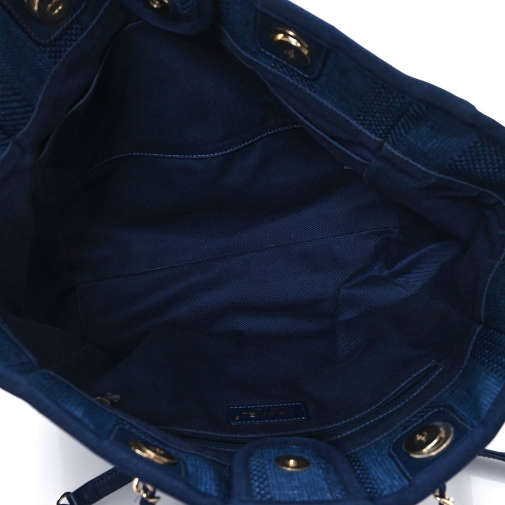 Mixed Fibers Striped Small Deauville Tote Navy Blue