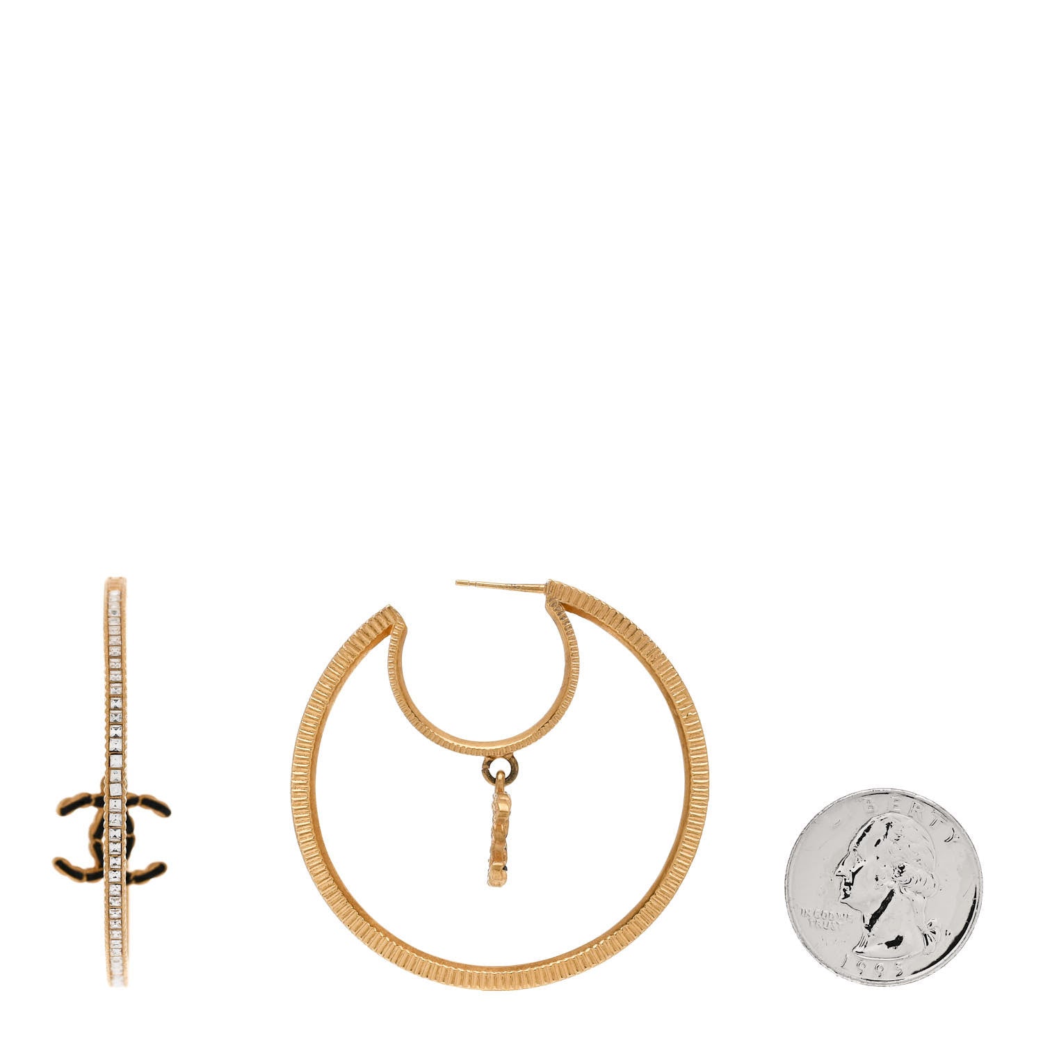 Baguette Crystal CC Drop Hoop Earrings Gold