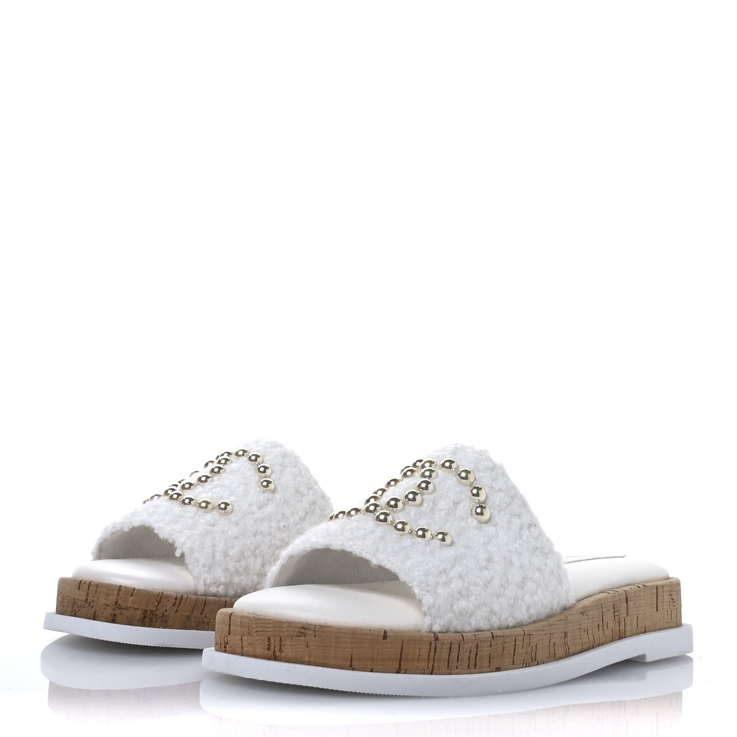 Fabric Pearl Cork CC Slip On Sandals 38 White