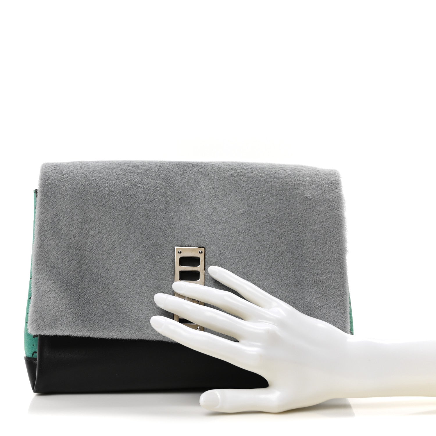 Sheephair Calfskin Suede PS Elliot Clutch Grey Green Black
