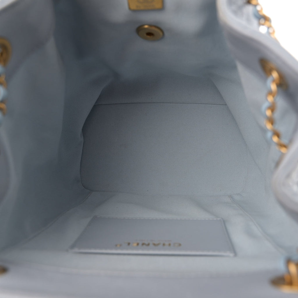 Lambskin Quilted Small Braided CC Backpack Light Blue