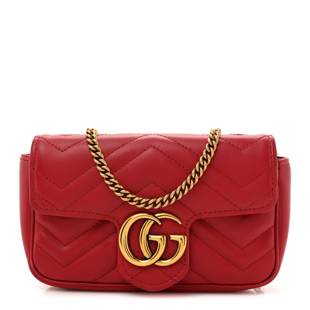 Calfskin Matelasse Super Mini GG Marmont Shoulder Bag Hibiscus Red
