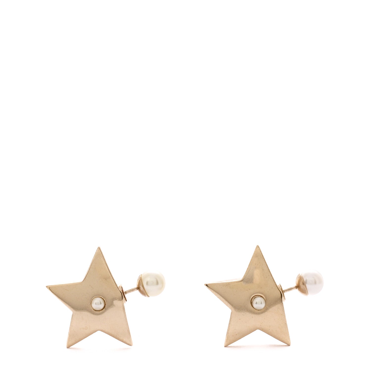 Metal Pearl Star Earrings Gold