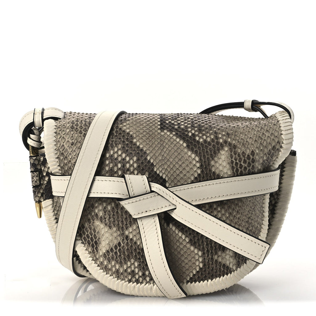 Snakeskin Calfskin Whipstitch Small Gate Crossbody Bag Ivory