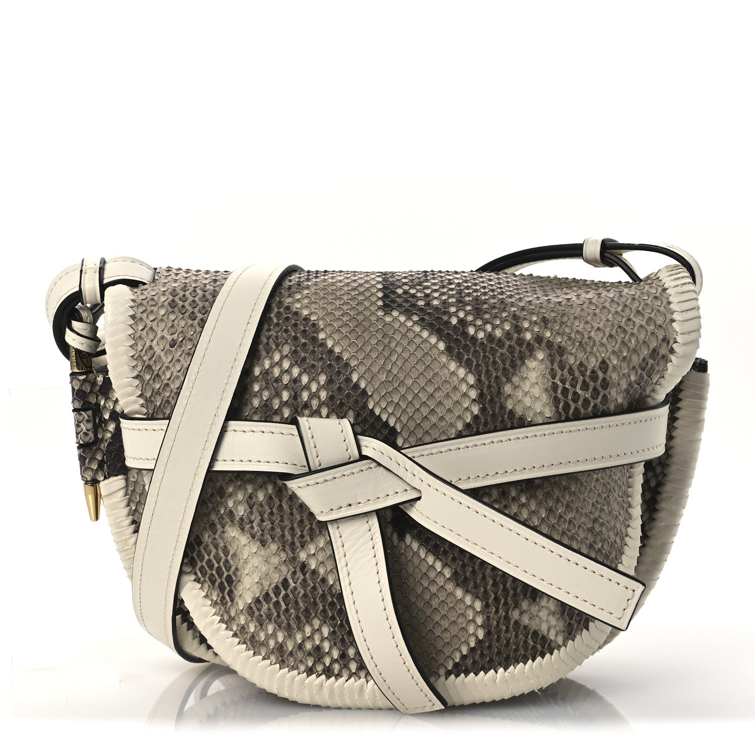 Snakeskin Calfskin Whipstitch Small Gate Crossbody Bag Ivory