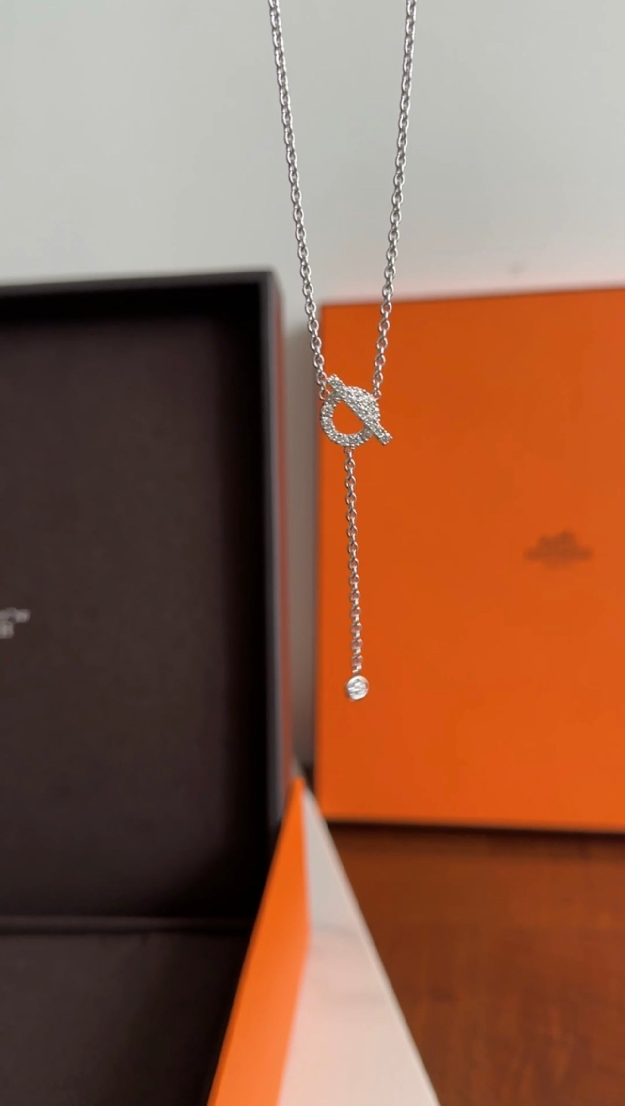 Hermes 18k White Gold Diamond Finesse Lariat Necklace
